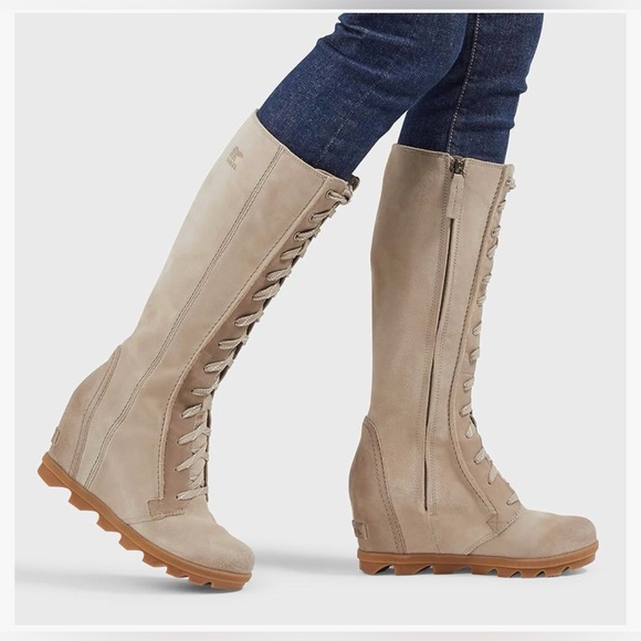 SOREL JOAN OF ARCTIC WEDGE LACE UP 8 Tall ASH Women Boots Waterproof EUC size 7 - Picture 2 of 15